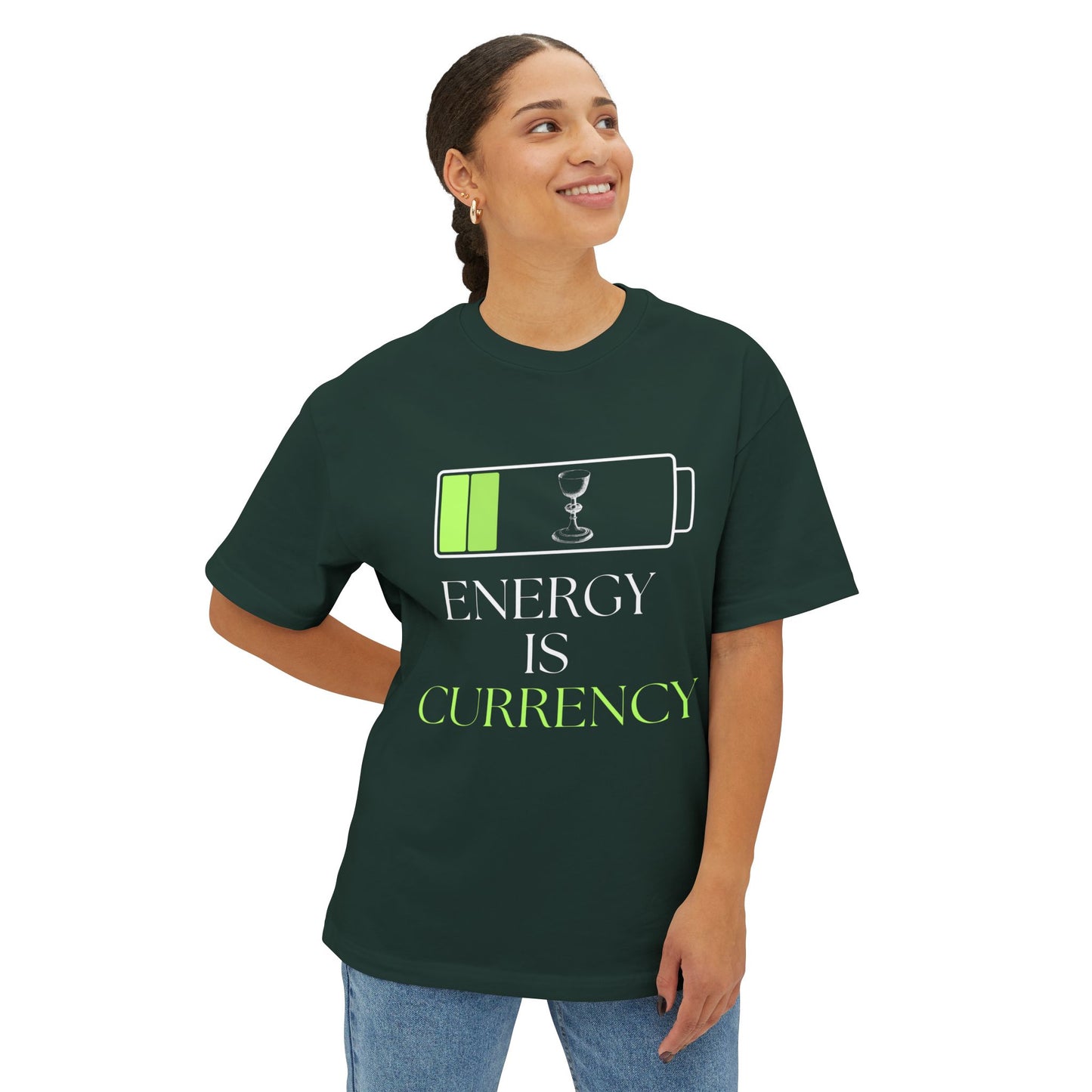 Currency Is Energy - Unisex Oversized Boxy Tee, Casual Wear, Gift for Friends, Motivational Shirt, Streetwear Style