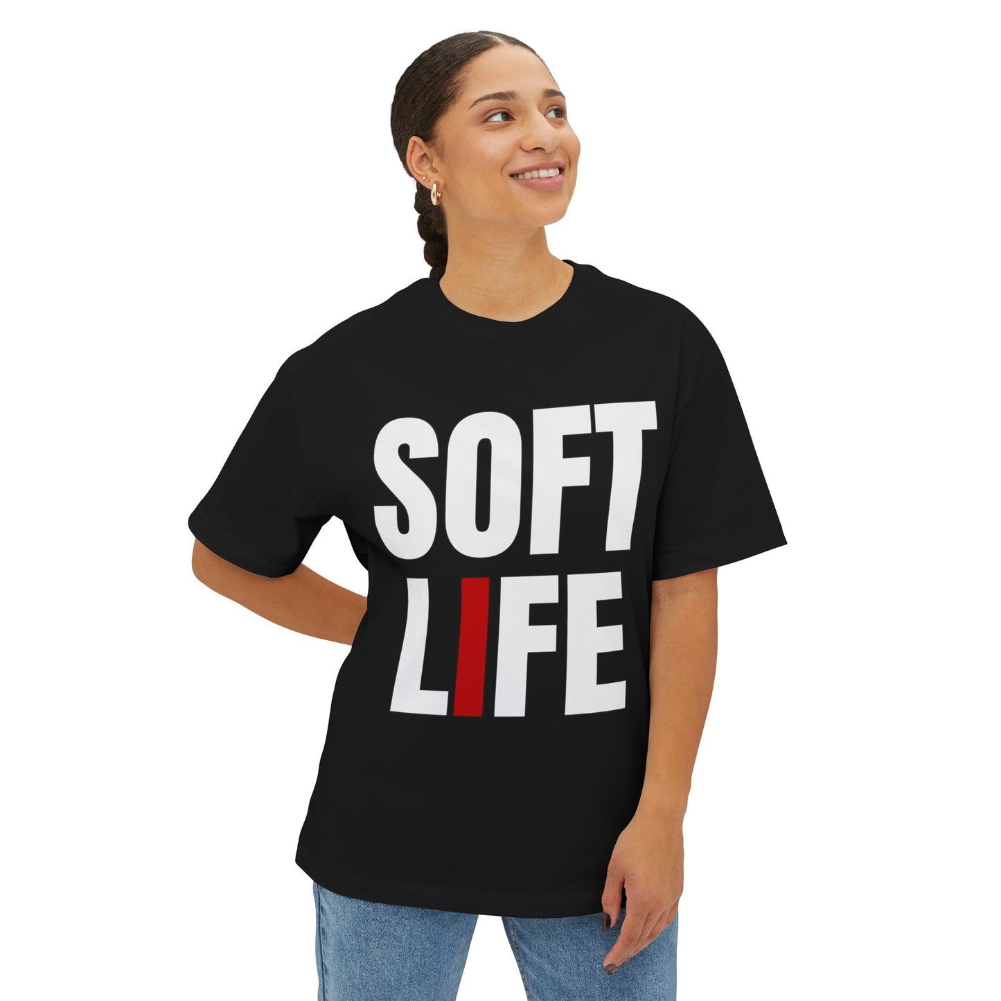 Soft Life Unisex Boxy Tee, Oversized Graphic Shirt, Casual Wear, Street Style, Gifts for Him/Her, Weekend Outfit