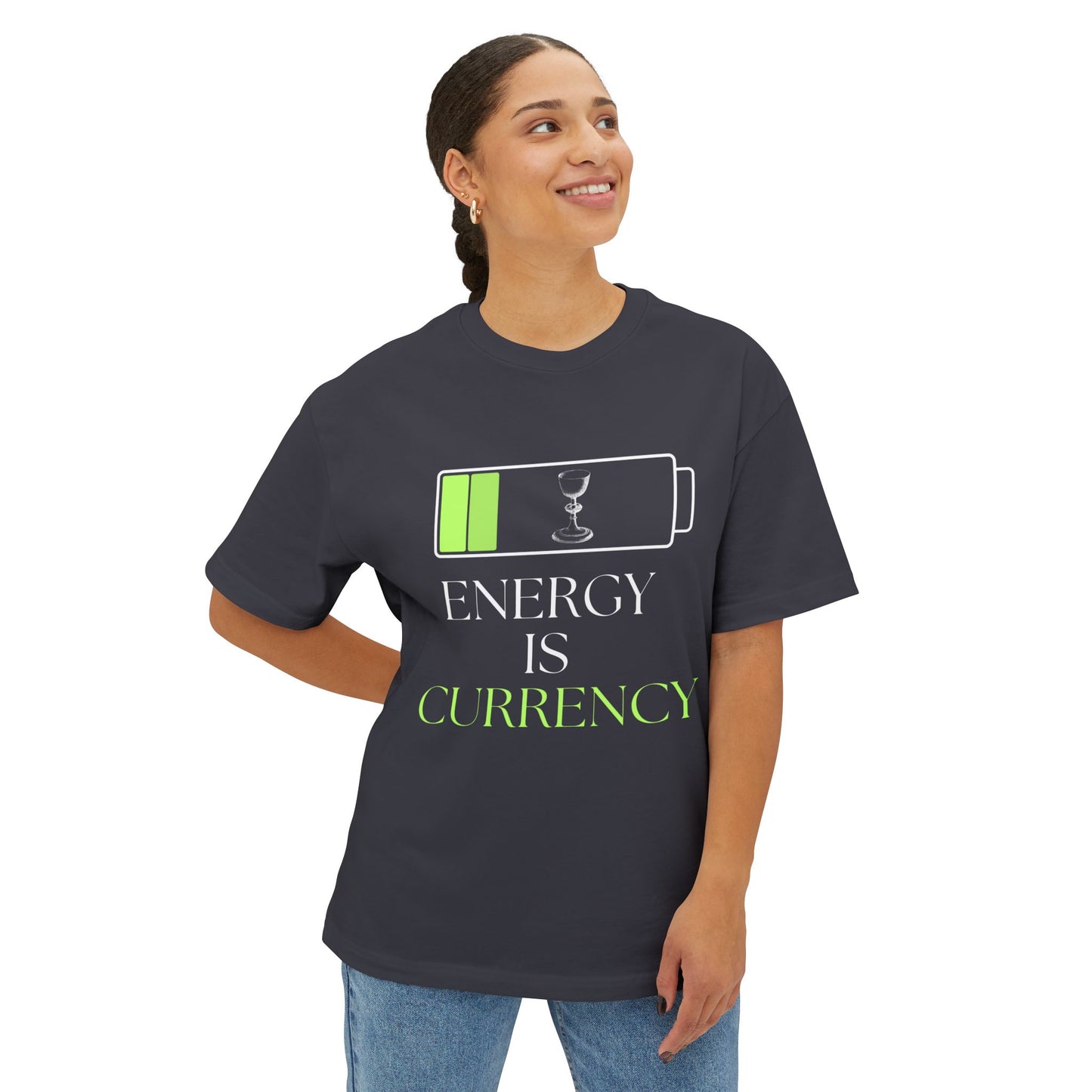 Currency Is Energy - Unisex Oversized Boxy Tee, Casual Wear, Gift for Friends, Motivational Shirt, Streetwear Style