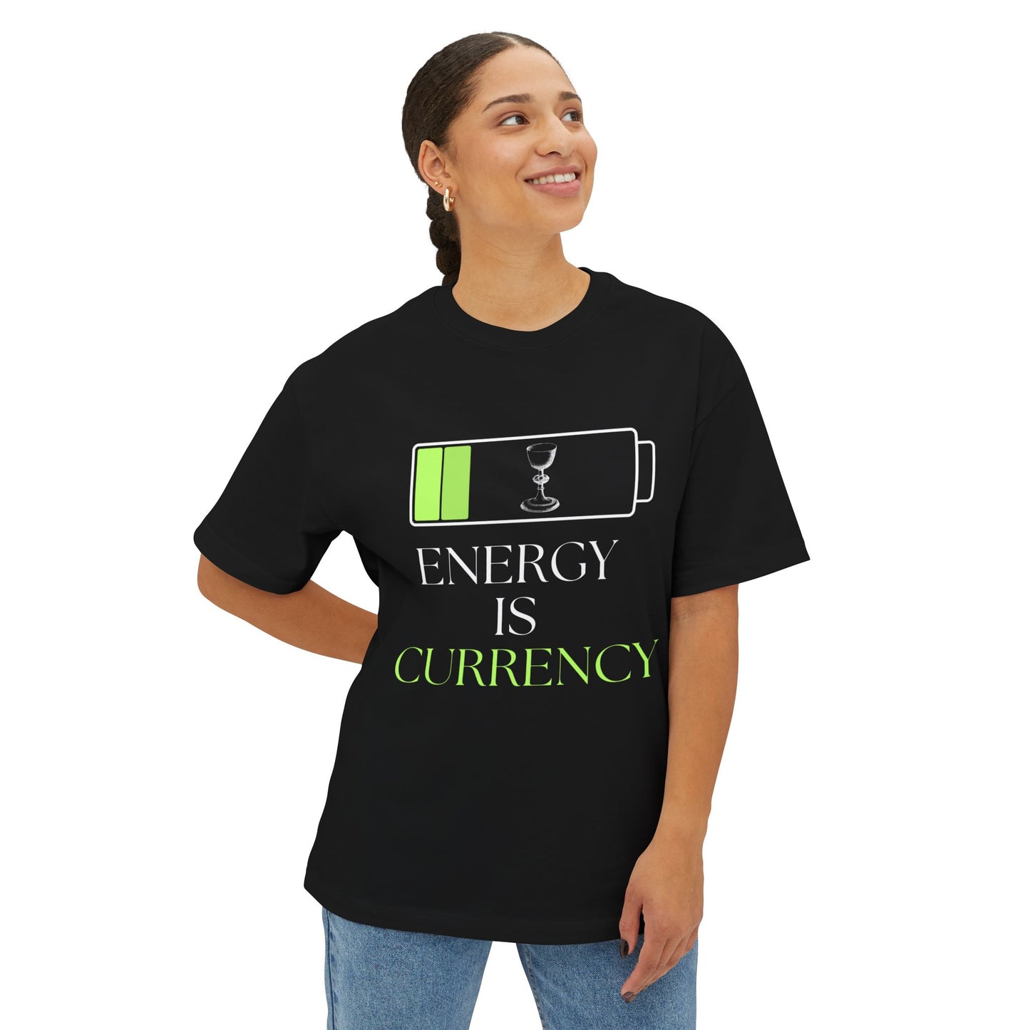 Currency Is Energy - Unisex Oversized Boxy Tee, Casual Wear, Gift for Friends, Motivational Shirt, Streetwear Style