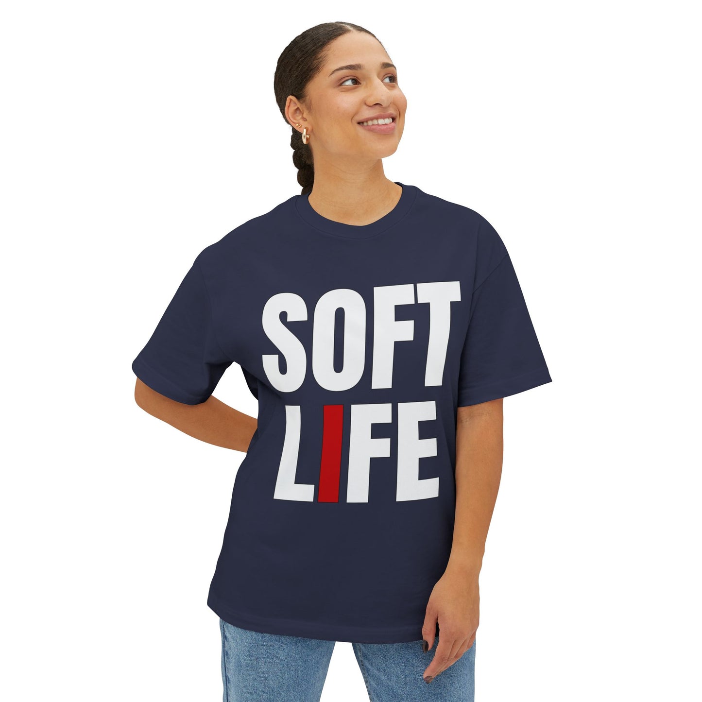 Soft Life Unisex Boxy Tee, Oversized Graphic Shirt, Casual Wear, Street Style, Gifts for Him/Her, Weekend Outfit