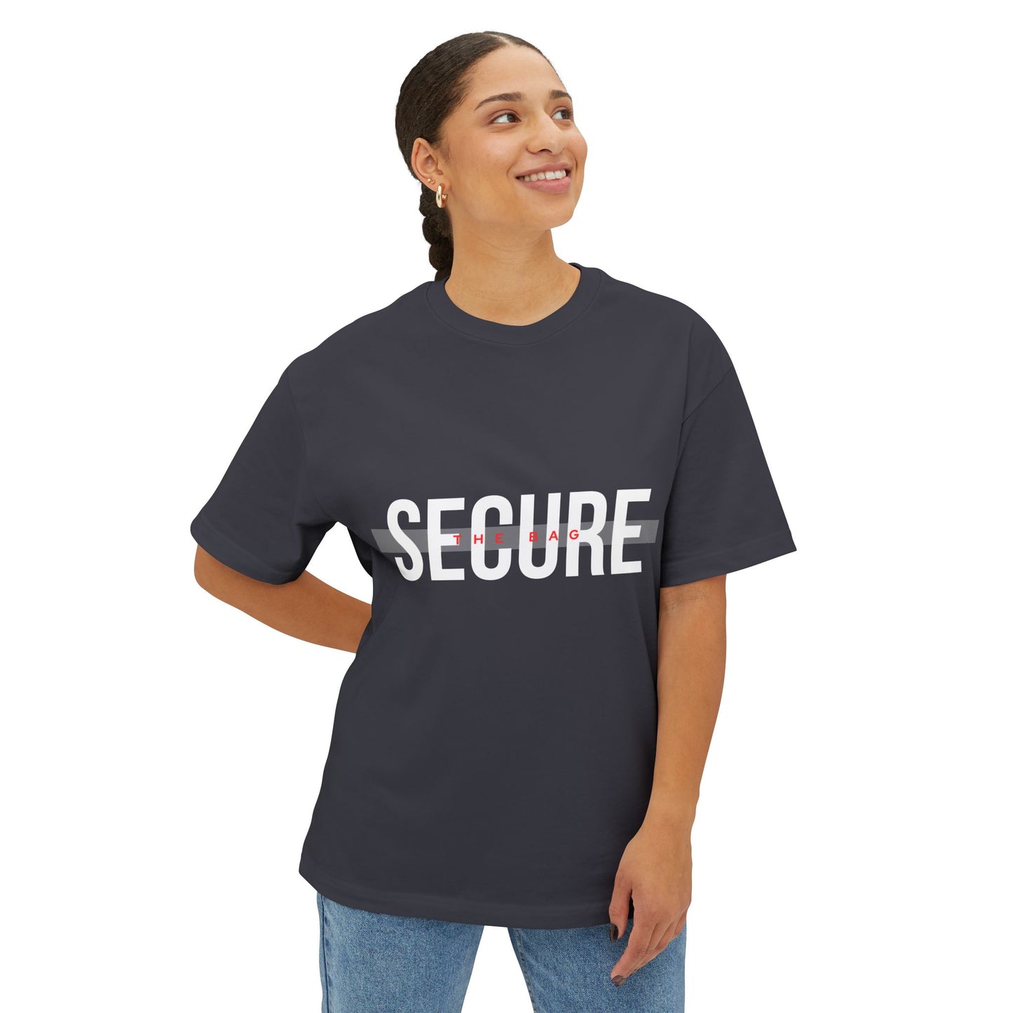 Secure The Bag - Unisex Oversized Boxy Tee, Casual Graphic T-Shirt, Statement Tee, Relaxed Fit Top, Perfect Gift for Teens