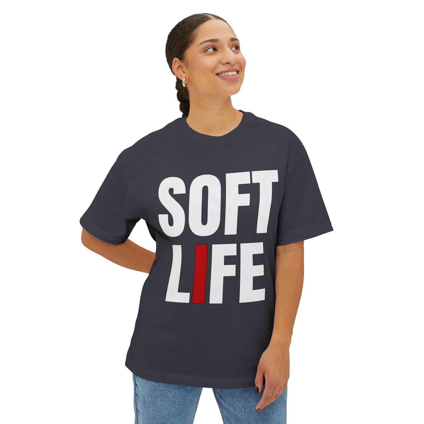 Soft Life Unisex Boxy Tee, Oversized Graphic Shirt, Casual Wear, Street Style, Gifts for Him/Her, Weekend Outfit