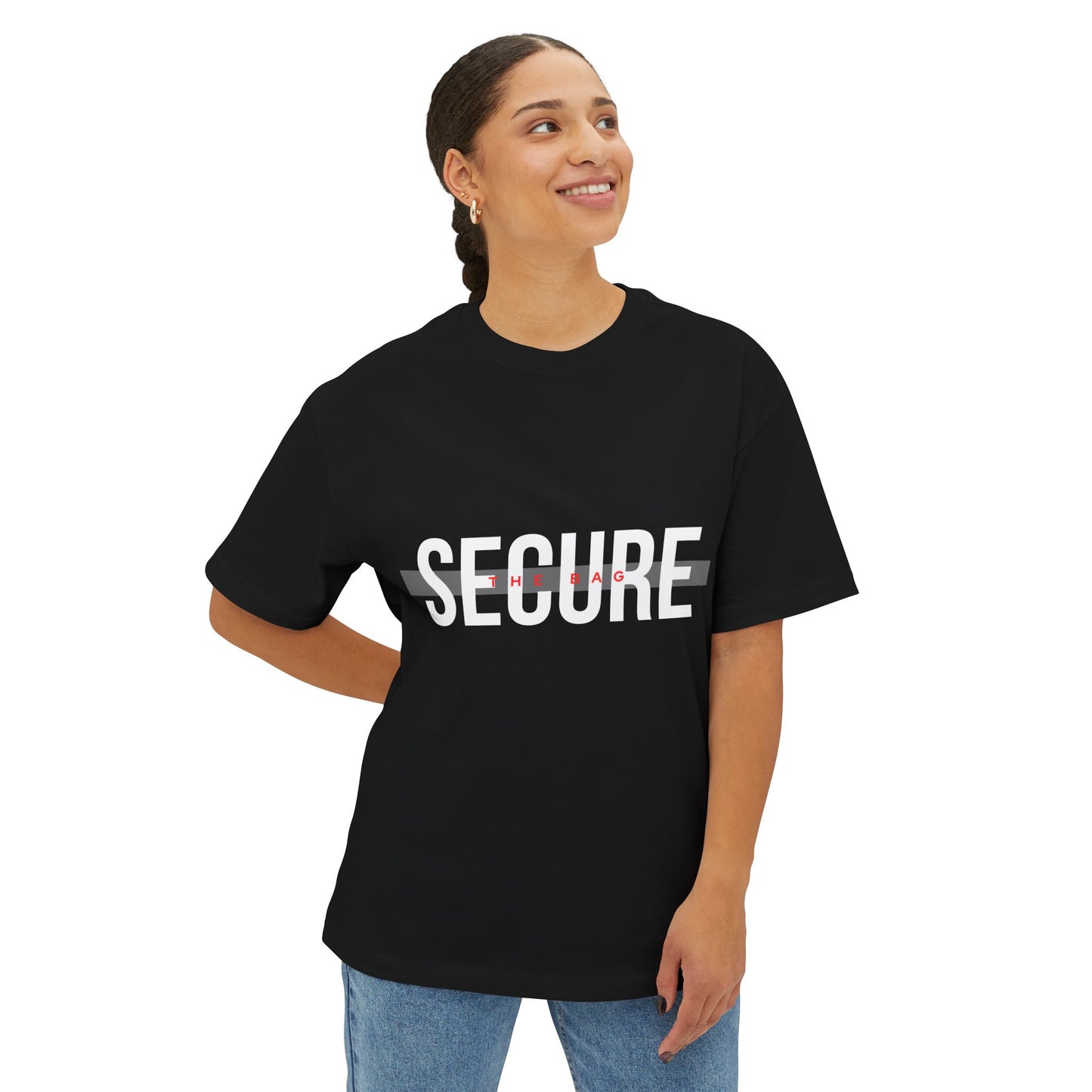 Secure The Bag - Unisex Oversized Boxy Tee, Casual Graphic T-Shirt, Statement Tee, Relaxed Fit Top, Perfect Gift for Teens