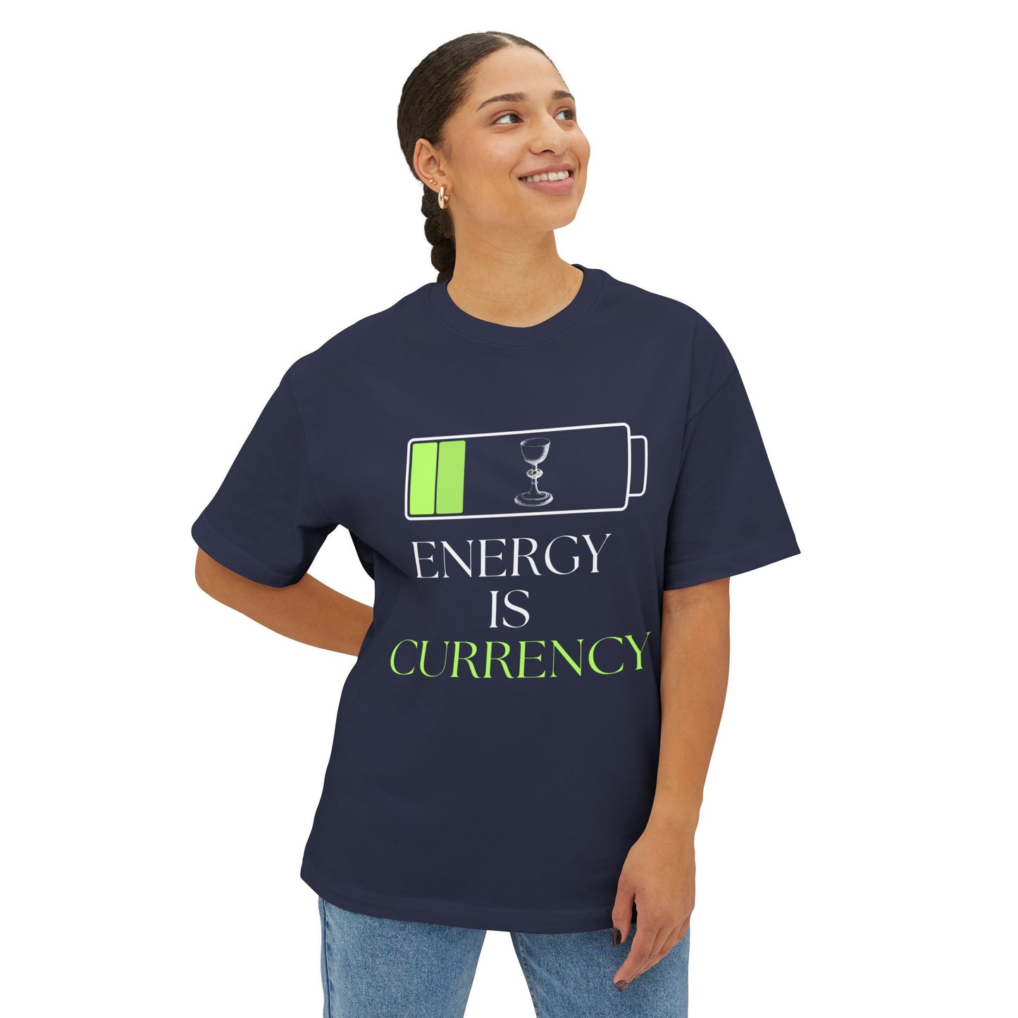 Currency Is Energy - Unisex Oversized Boxy Tee, Casual Wear, Gift for Friends, Motivational Shirt, Streetwear Style