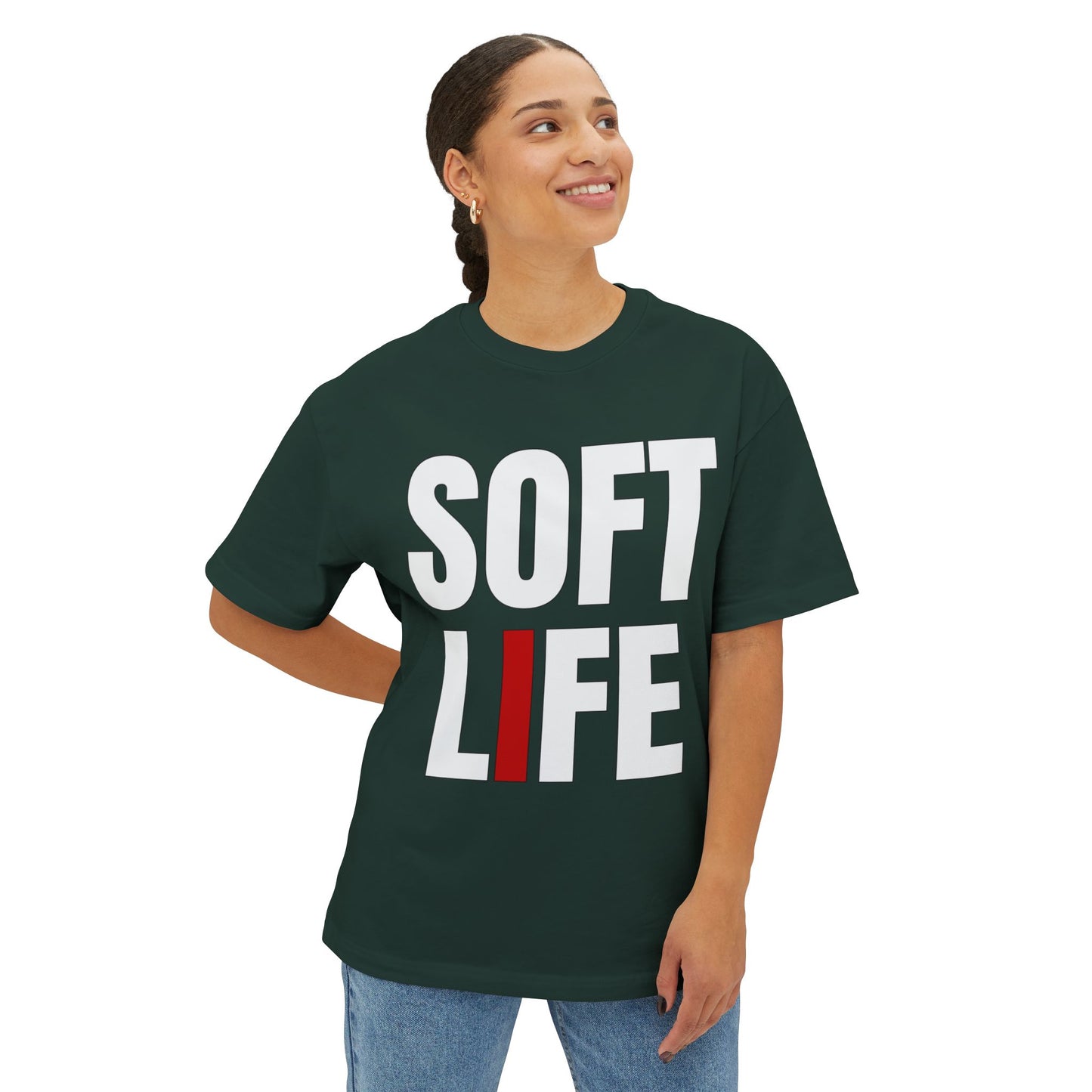 Soft Life Unisex Boxy Tee, Oversized Graphic Shirt, Casual Wear, Street Style, Gifts for Him/Her, Weekend Outfit